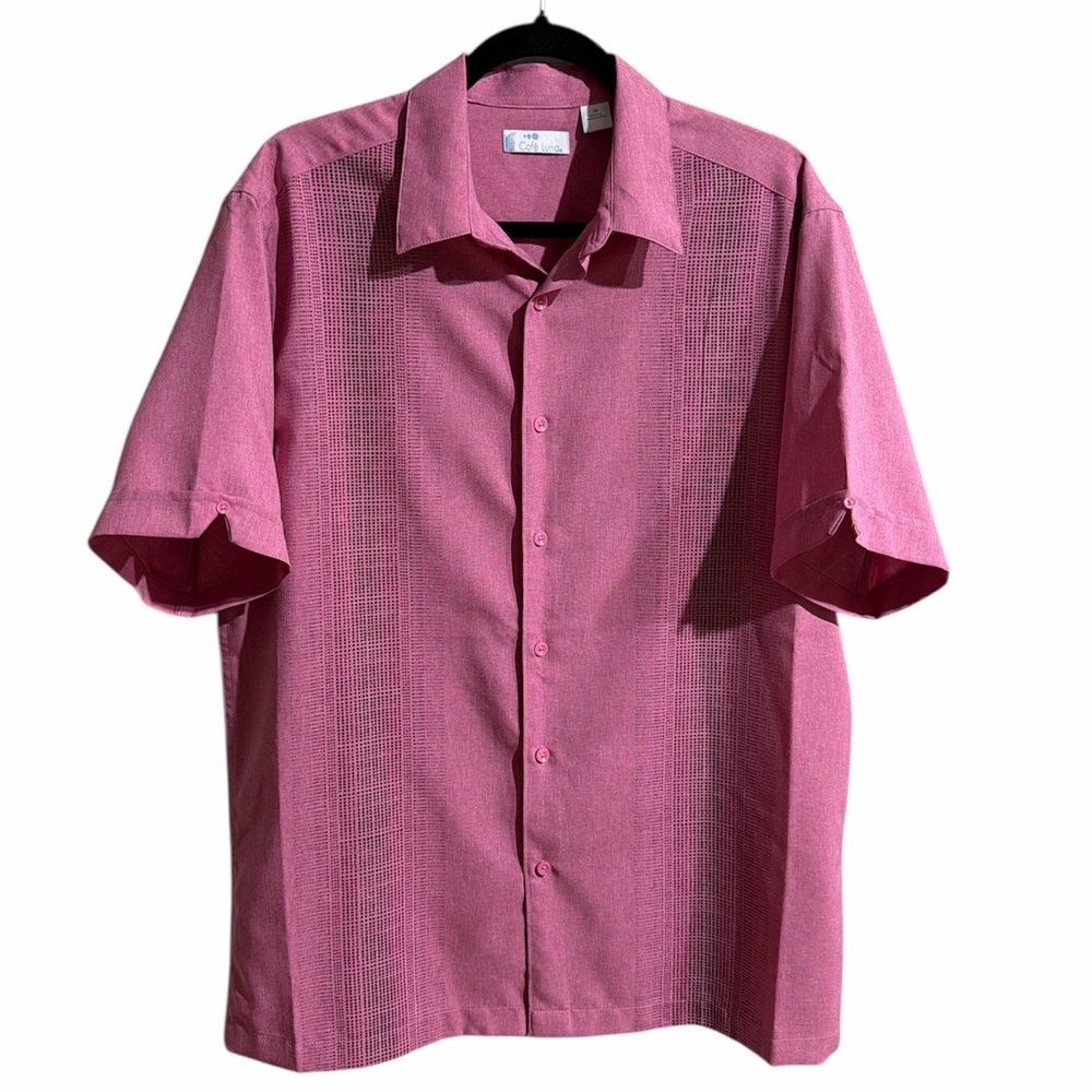 Cafe Luna Men Medium Pink Button Up Collard Shortsleeved Shirt‎